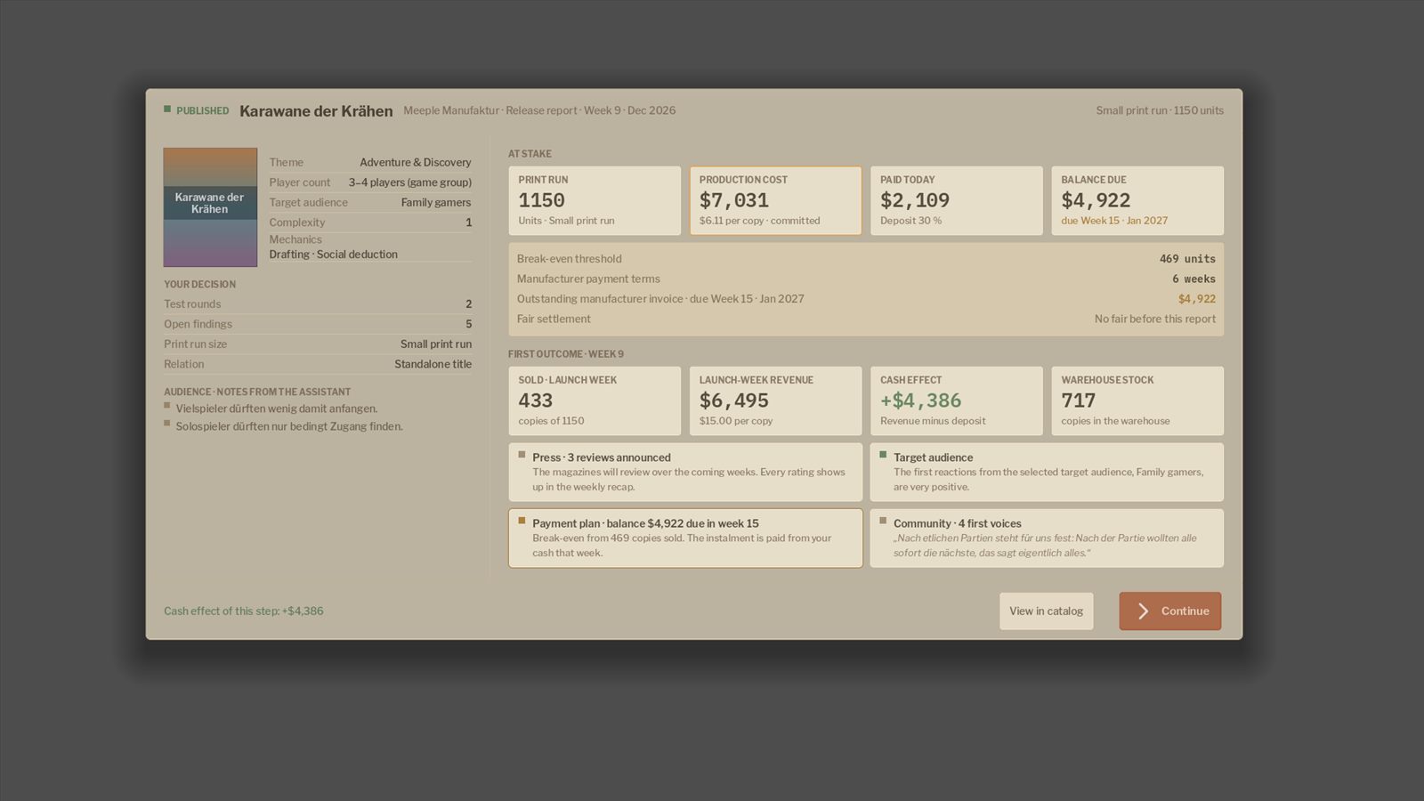 The release report screen summarizing a successful launch